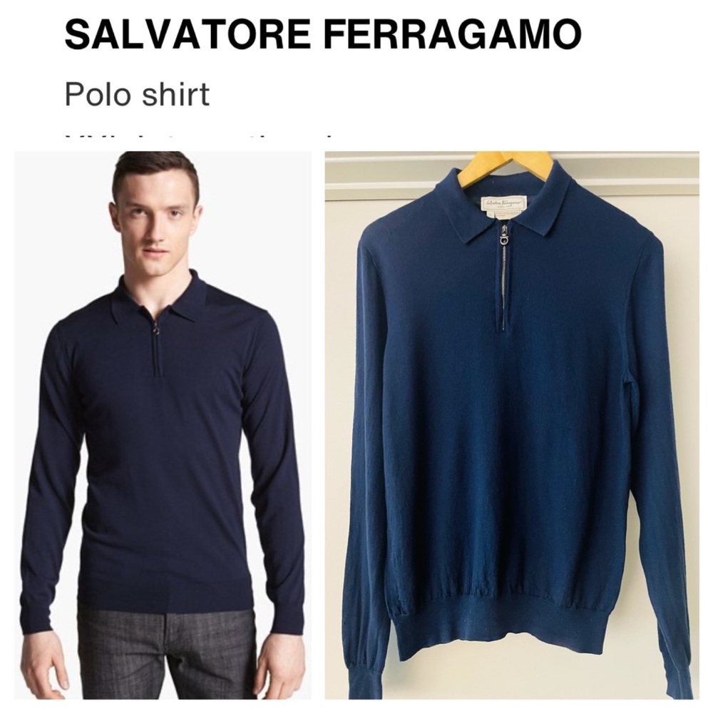 SALVATORE FERRAGAMO Men’s Deep Blue Long Sleeve Polo